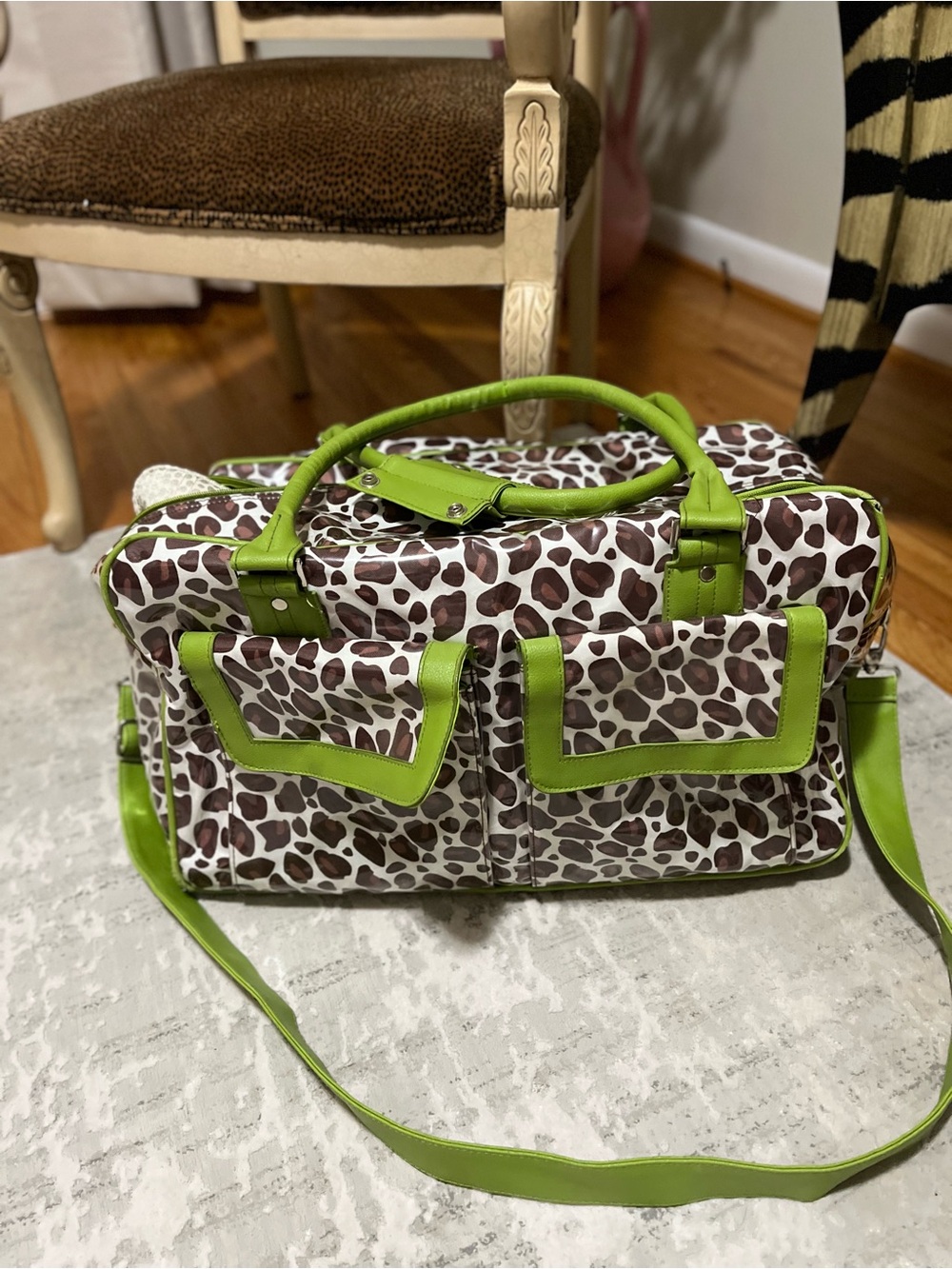 Green Trim Leopard Print Satchel